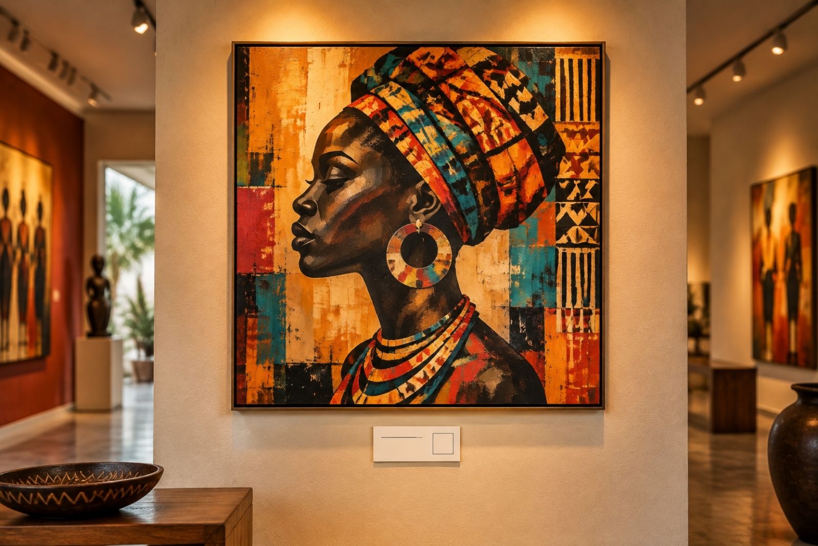 African artwork with a QR code label